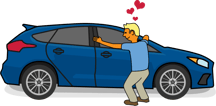 person hugging car