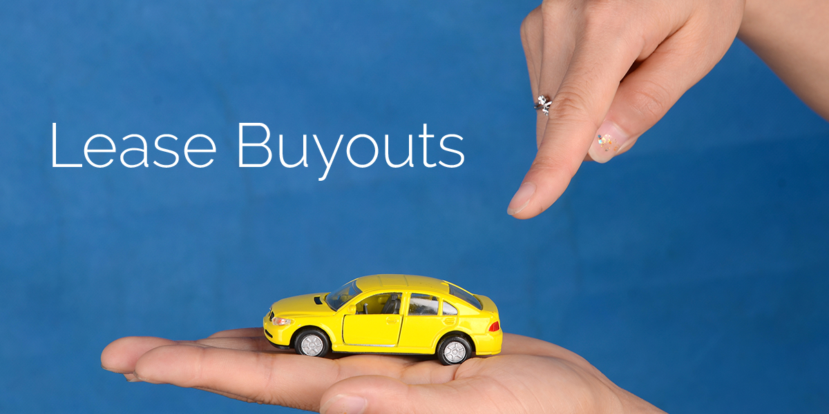 Picture of someone's hands, holding a toy car and pointing at it. Text says "Lease Buyouts" 