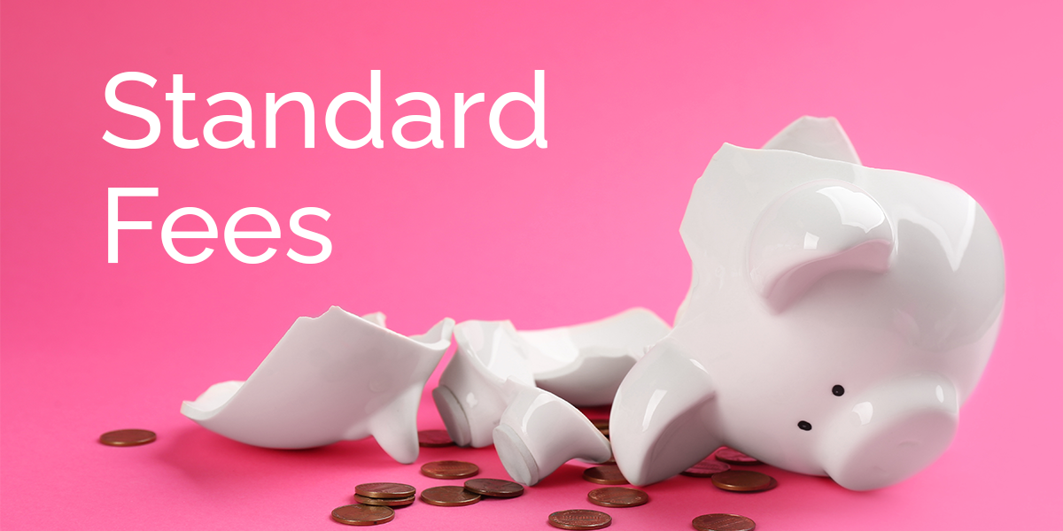 Image of broken piggy bank with header text saying "Standard Fees".